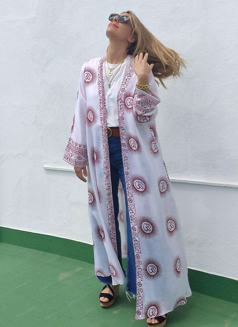 Kimono Blanco y Burdeos talla única